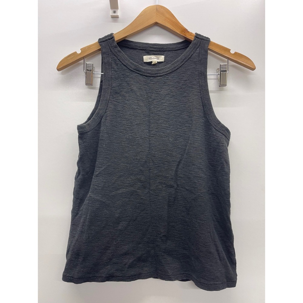 Madewell Women Black Slub Knit Crew Neck Sleeveless Tank Top Size M